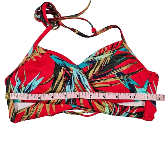 PINK By Victoria's Secret Wrap Front Bikini Top, Red Tropical, Small - Picture 13 of 14